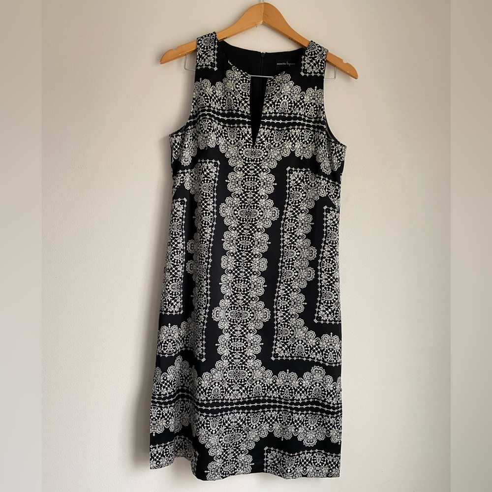 Nanette Lepore Silk Sleeveless Dress Mosaic Black White A-Line Shift Dress 8